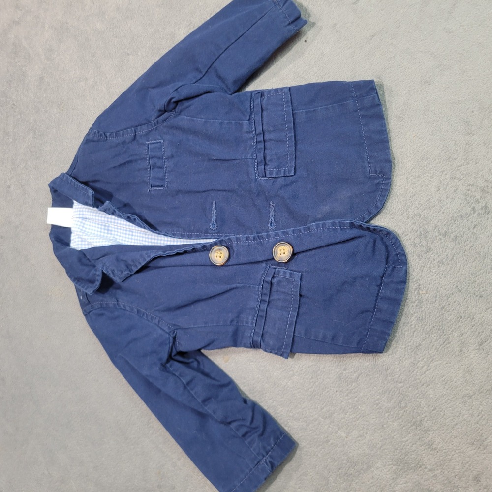 Carters Blazer Baby Boy 12M Navy Blue Cotton Sport Coatโ Gingham Lining Classic
